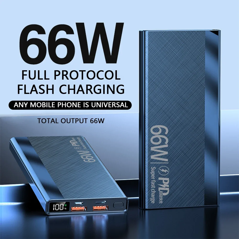 Super fast charging 66W mobile power super capacity 20000 mA with its own line small portable charging treasure.