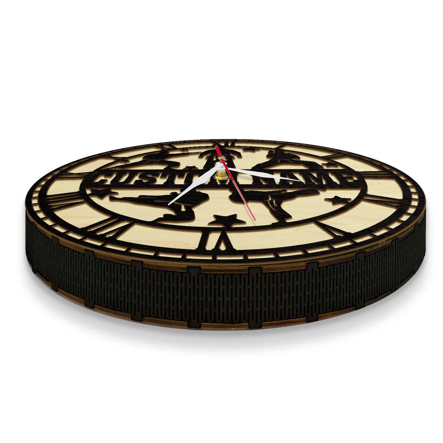 شخصية الكاراتيه لاعب اسم إطار خشبي ساعة حائط اليابانية فنون الدفاع عن النفس ديكور المنزل الخشب المعيشة المفصلي ساعة القتال الفني #4