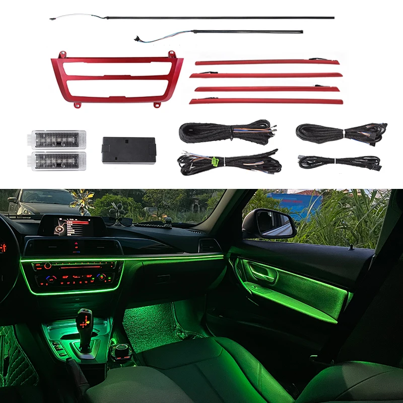 4 Inner Doors Ambient Lighting LED Decorative Strip Trims With 9 Colours Atmosphere Neon Lights For BMW 3 Series F30 F31 12-18