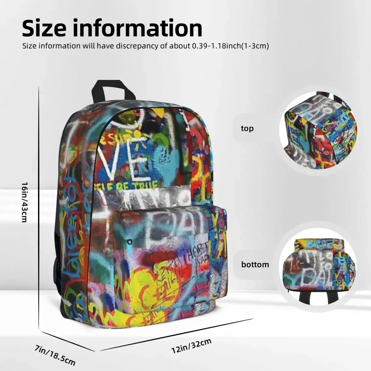 Wall Art Graffiti Backpacks for Woman, Boys and Girls Bookbag, School Bags, Portability Laptop Rucksack, Initiated Bag, Fashion Students