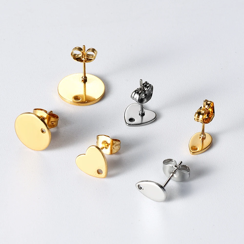 

Gold Color Stainless Steel Love Heart Ear Studs Earring Stud Pins Base for DIY Earrings Base Jewelry Making Accessories