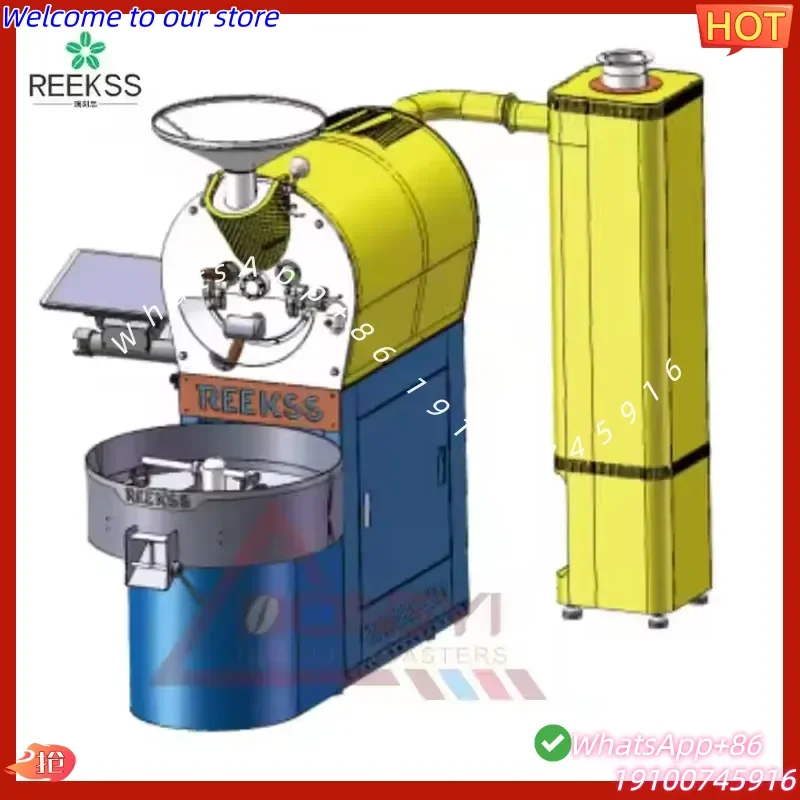 2026Hot Reekss Fully Automatic 3kg Cast Iron Drum Coffee Roaster Easy Operate Larger Cooling Plate Heating Electric for