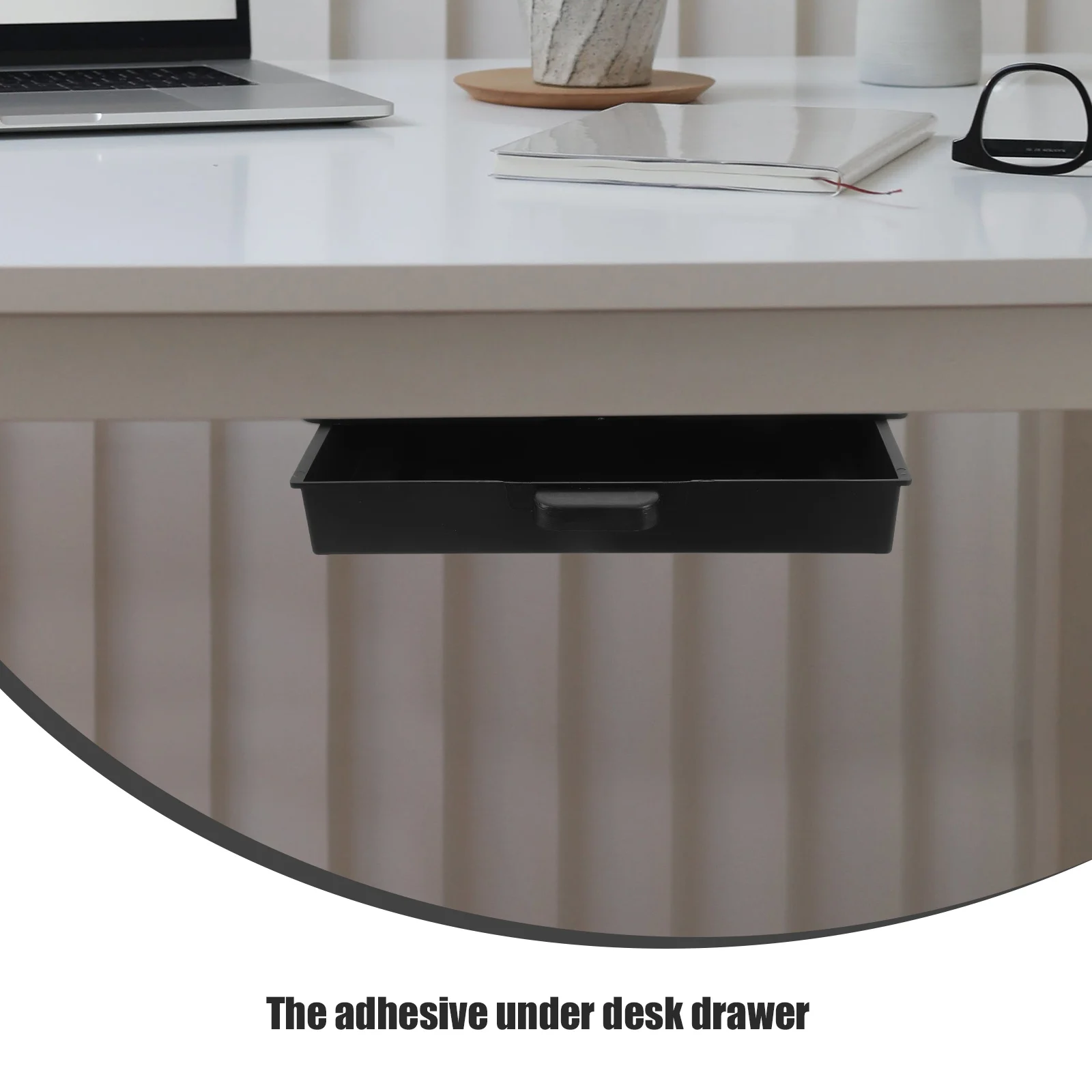 

Adhesive Under Desk Drawer Storage Box Hidden Desktop Organizer Stick on Drawer Home Office Multifunctional Large Capacity Black