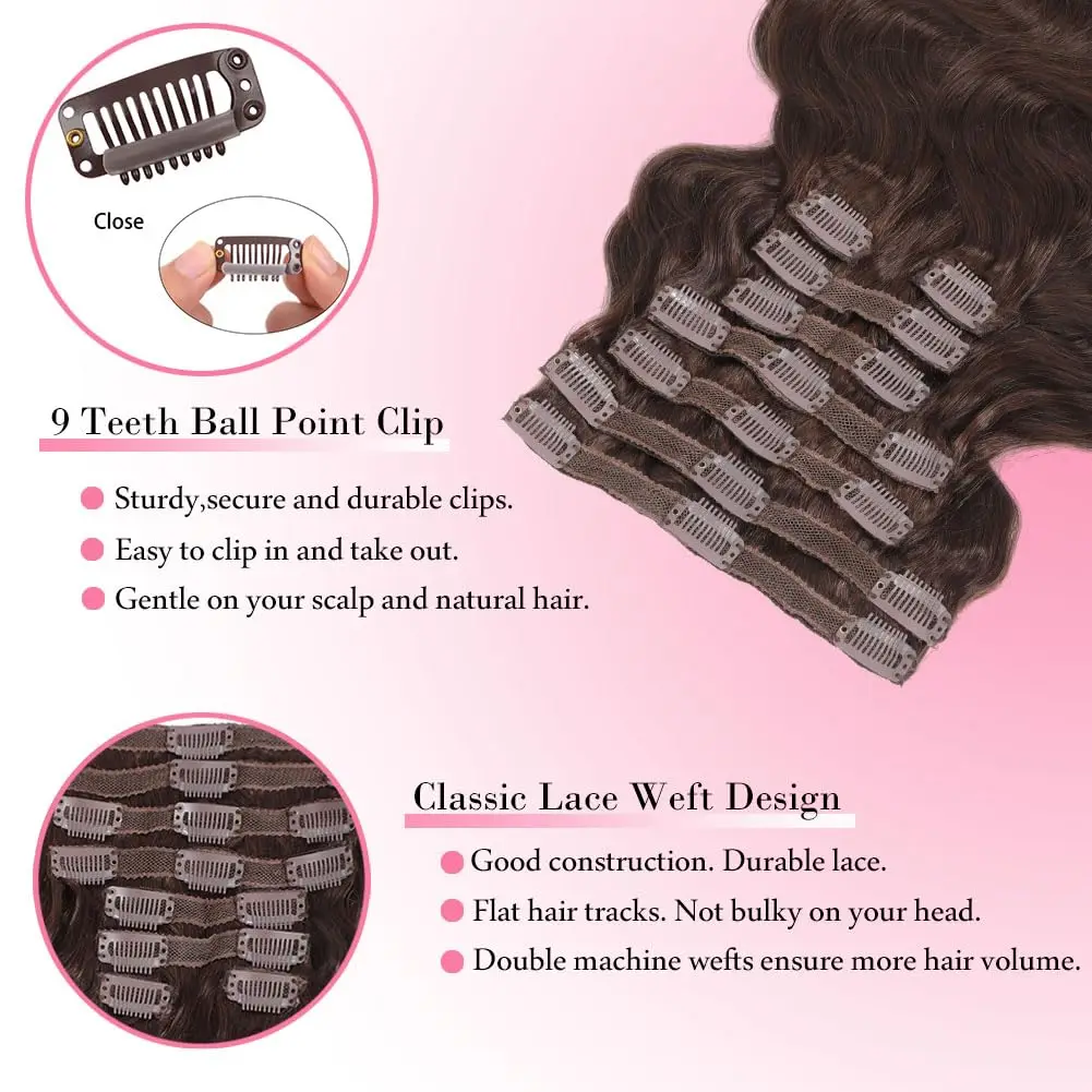 #4 Chocolate Brown Body Wave Clip In Human Hair Extensions 100% Remy Human Hair Clip In 110g 8Pcs/Set Full Head For Women