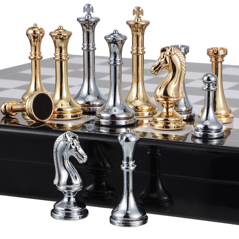 

High-grade metal zinc alloy chess pieces international chess board 29cm/11.4inch, with 2 additional queens, various holiday gift