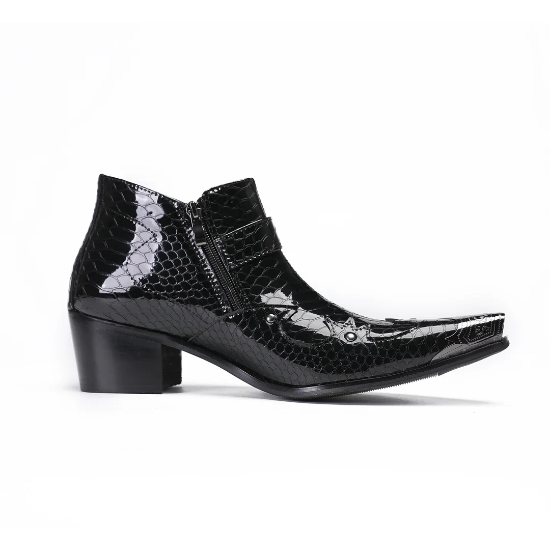 Business Office Men Formal Short Boot Fashion Lacquer Leather Square Toe Mid Heel Ankle Boot Plus Size Classic Office Ankle Boot image 3