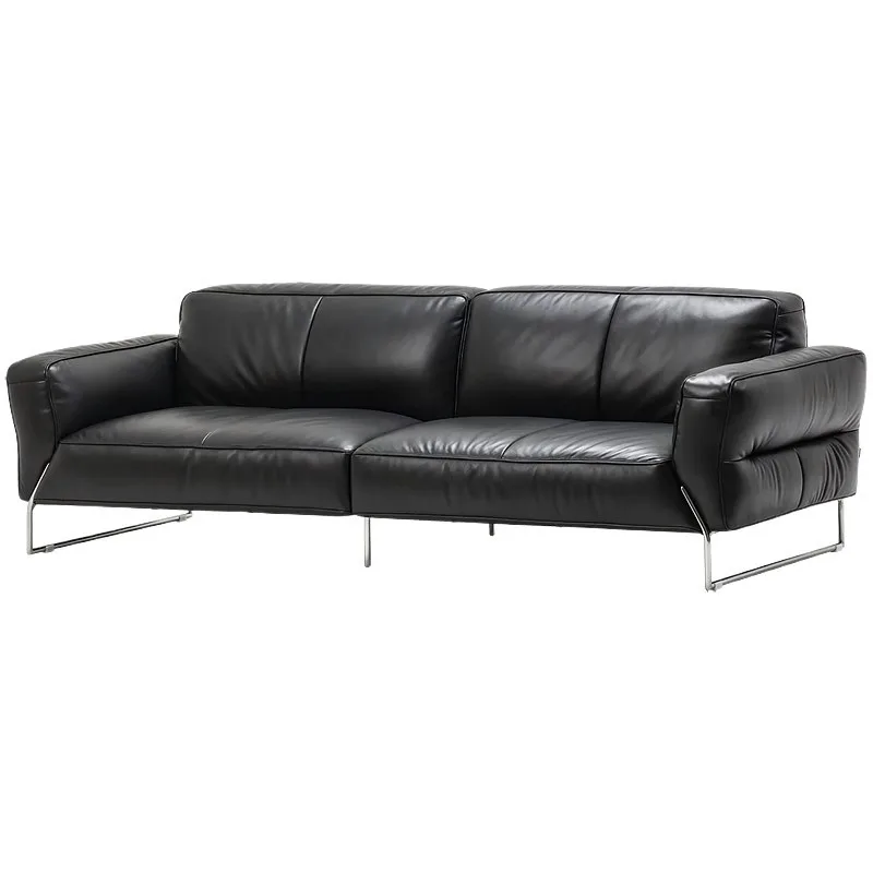 Sofa small apartment/second-hand Bauhaus/obsidian leather sofa living room straight stainless steel Italian black