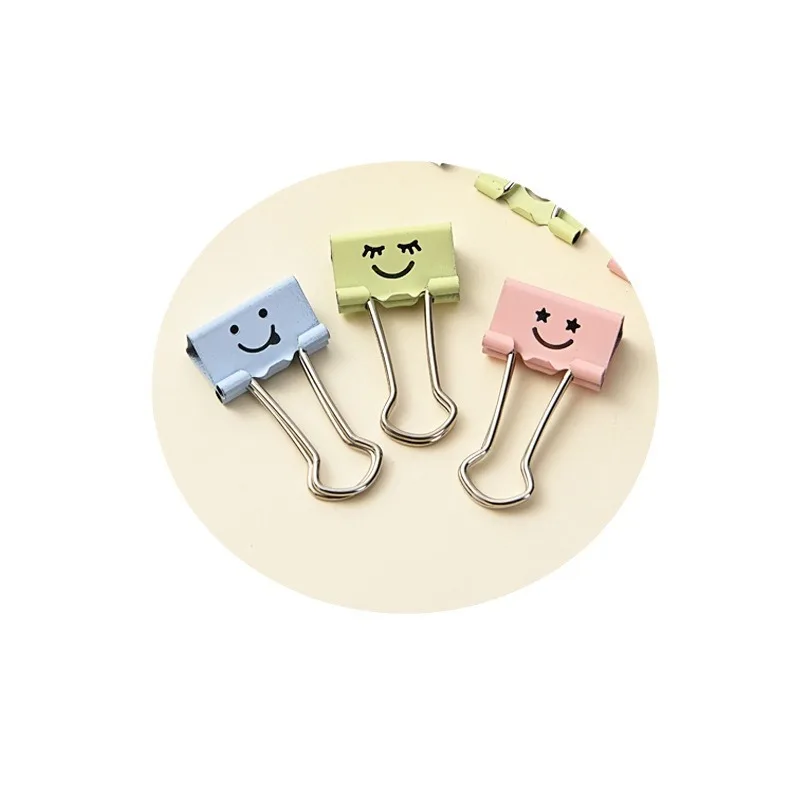 Creative Smiley Face Binder Clips Long Tail Clip Cute Small 19mm Paperclips Swallow Tail Clip Office Supplies