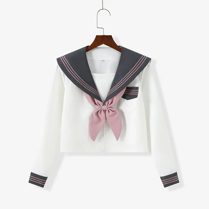 Japanese Embroidery New Gray Three-book JK Uniform Sailor Uniform College Style  Long-sleeved College Style Pleated Skirt Suit