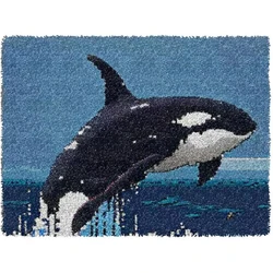 Latch Hook Kits Rug for Kids Printed Canvas Dolphin DIY Handmade Carpet Crochet Yarn Embroidery Hook Latch Kit Rug Cover