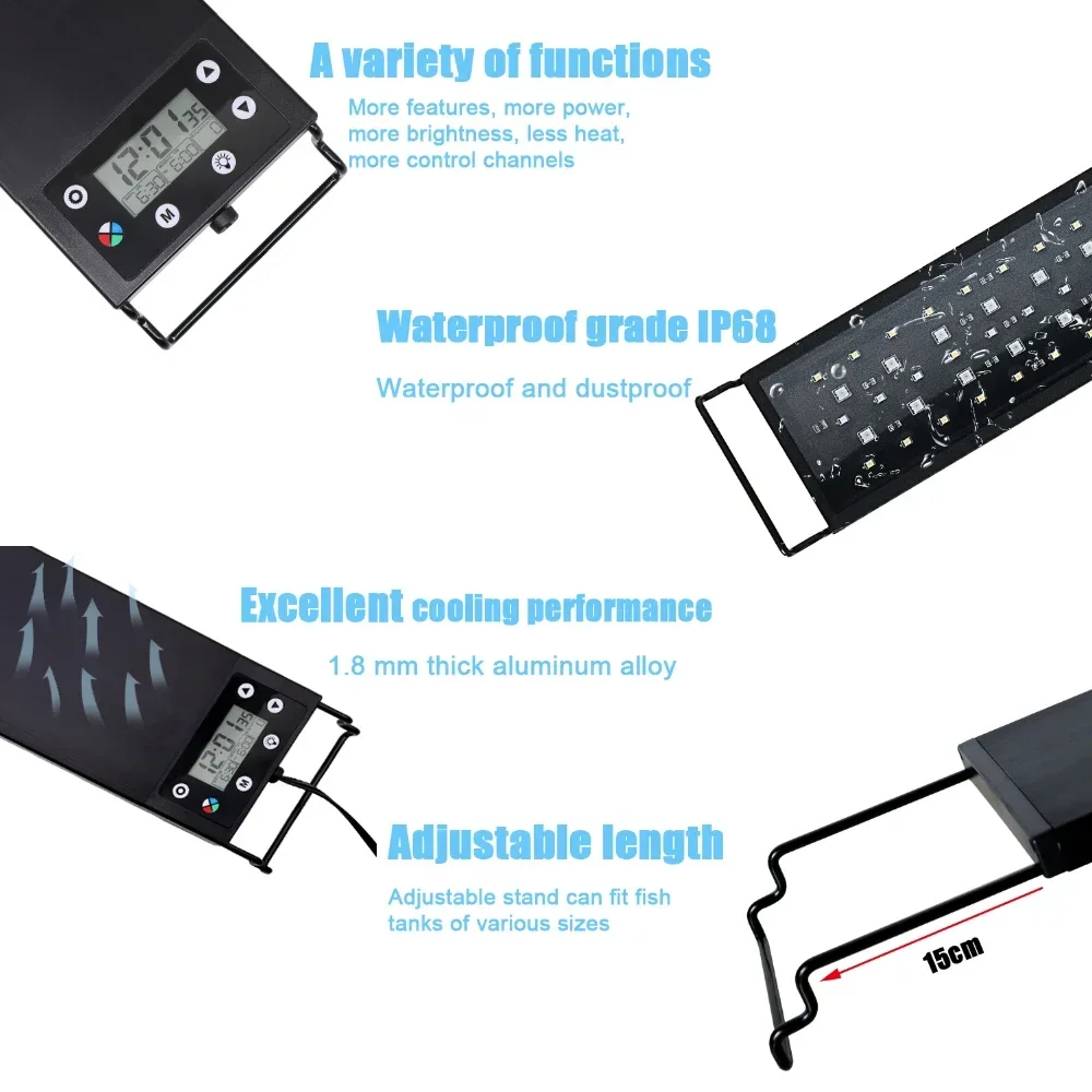 Iluminación LED de espectro completo para acuario, 120cm, 24/7, IP68, resistente al agua, decoración de pecera, lámpara de atenuación de crecimiento