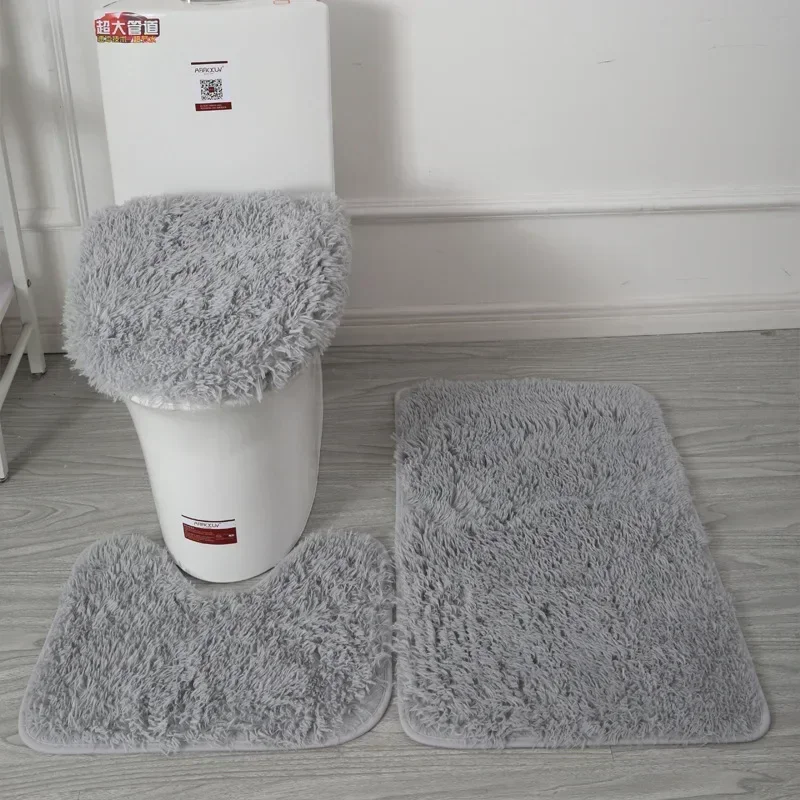 Bathroom Non-slip Rug Set Bathroom Rug Contour Mat Toilet Cover 3 Piece Set Ultra Soft Microfibre Rug Rubber Backing Solid