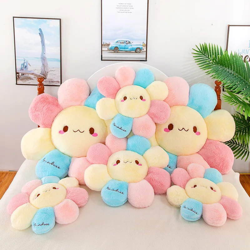 1PCS Dropshipping 41CM-87CM Smile Face Rainbow Cushion Sunflower Chair Pillow Fill Game Pad Flower Plush Stuffed Plant Toy Gifts