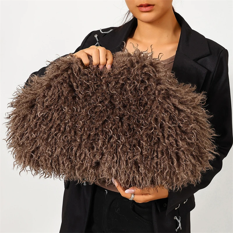 Flauschige Plüsch-Clutch Y2k Fuzz Clutch Tasche, exquisite modische Abendtasche, Dumpling-Tasche, große Kapazität, trendige Damen-Wolkenhandtasche – Detail 15