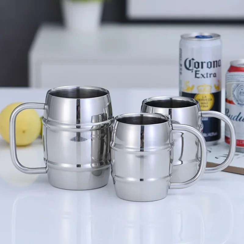 

500/450ml Double Stainless Steel Beer Cup Outdoor Camping Western Coffee Cup With Handle Insulated Portable Water Cup Mugs