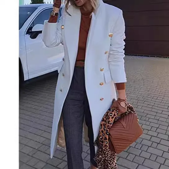 

Women's Long Woolen Coat Autumn Winter Multi-Button European Style Wholesale Fashion Outerwear for Ladies