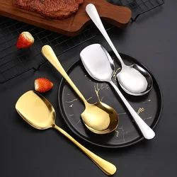 1PC Large Stainless Steel Spoon Golden Food Service Shovel Home Tableware Long Handle Square Spatula Creative Kitchen Dinnerware