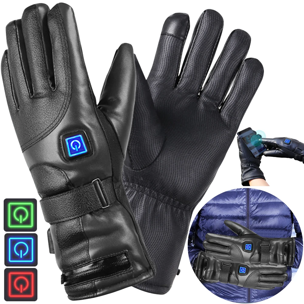 Rechargeable Heated Gloves 3 Temperature Levels Waterproof Electric Winter Gloves Hand Warmer for Outdoor Motorcycle Ski Cycling