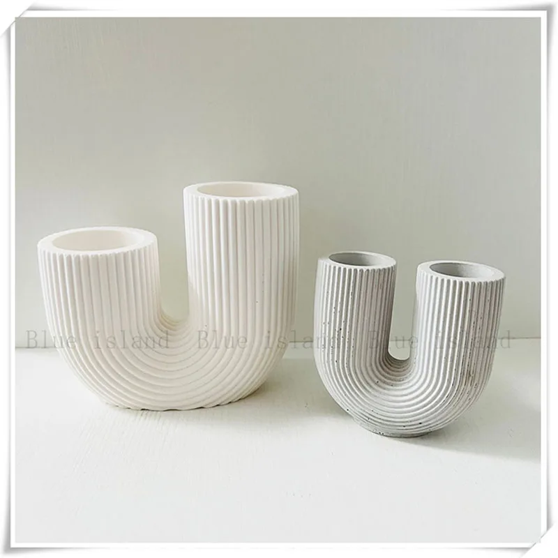 Mold Silicone Vase Making Concrete Planter Home Abstract Decor U Stripe Design Gypsum Casting Forms