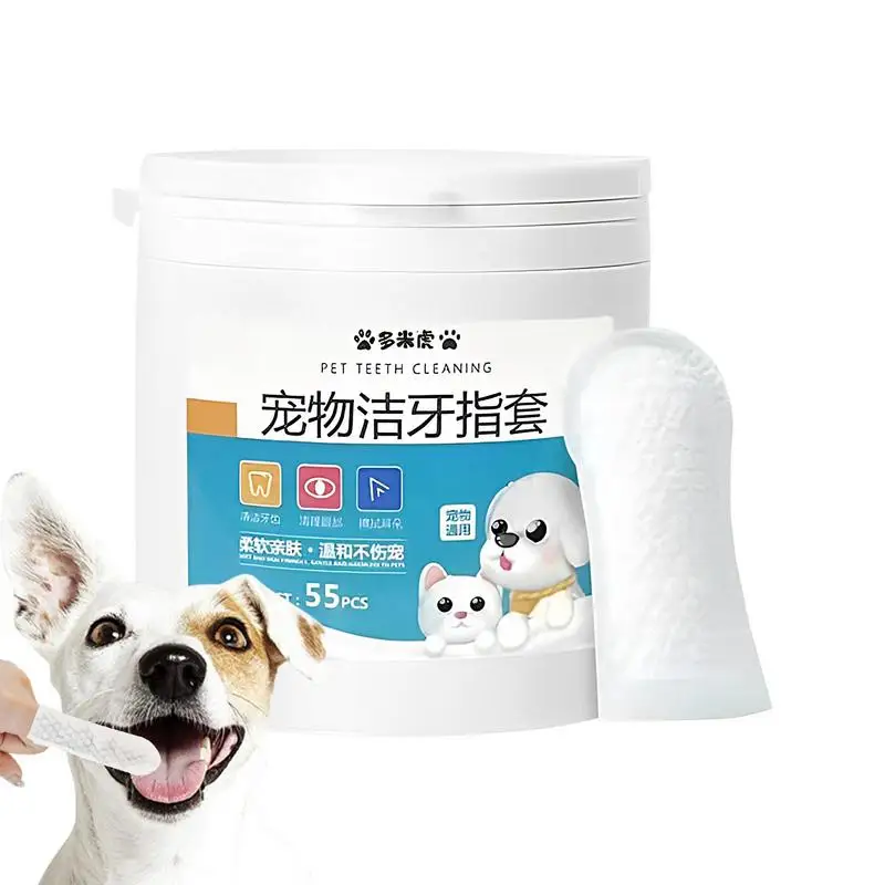 Toallitas para limpieza de dientes de perro, 55 Uds., almohadillas de limpieza bucal para mascotas, toallitas para limpieza de dientes de mascotas, toallitas para dedos, refrescan el aliento, limpieza de dientes de orejas para mascotas