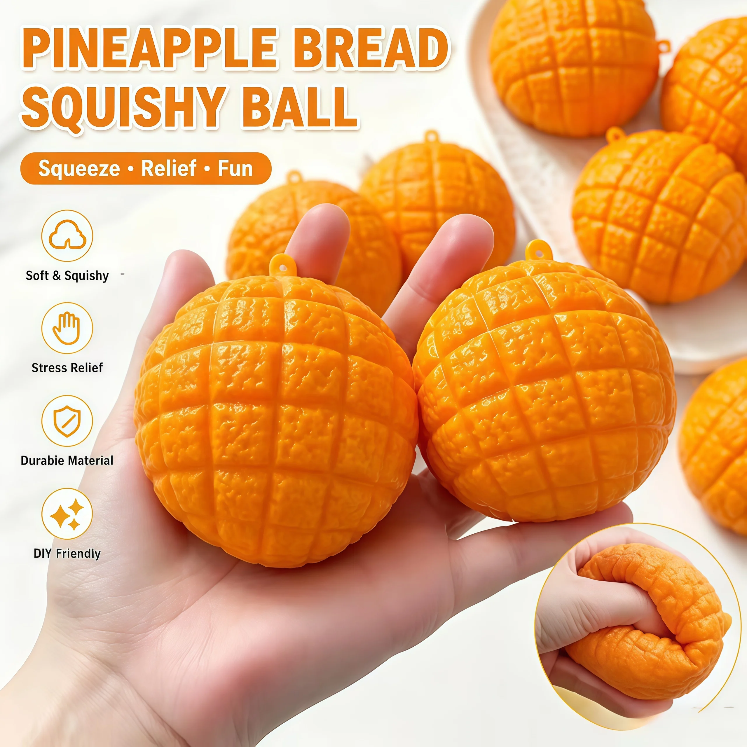 Pineapple Bun Block Handmade Ball, Block Filling Material, Food Shaped Stress Relief Toy, Asmr Sensory Squeezing Ball