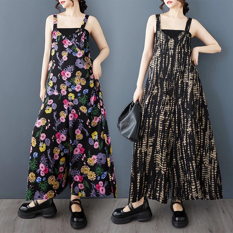 

Свободные широкие брюки с цветочным принтом в стиле ретро, женский летний комбинезон, новые шифоновые тонкие модели с высокой талией, длинные брюки