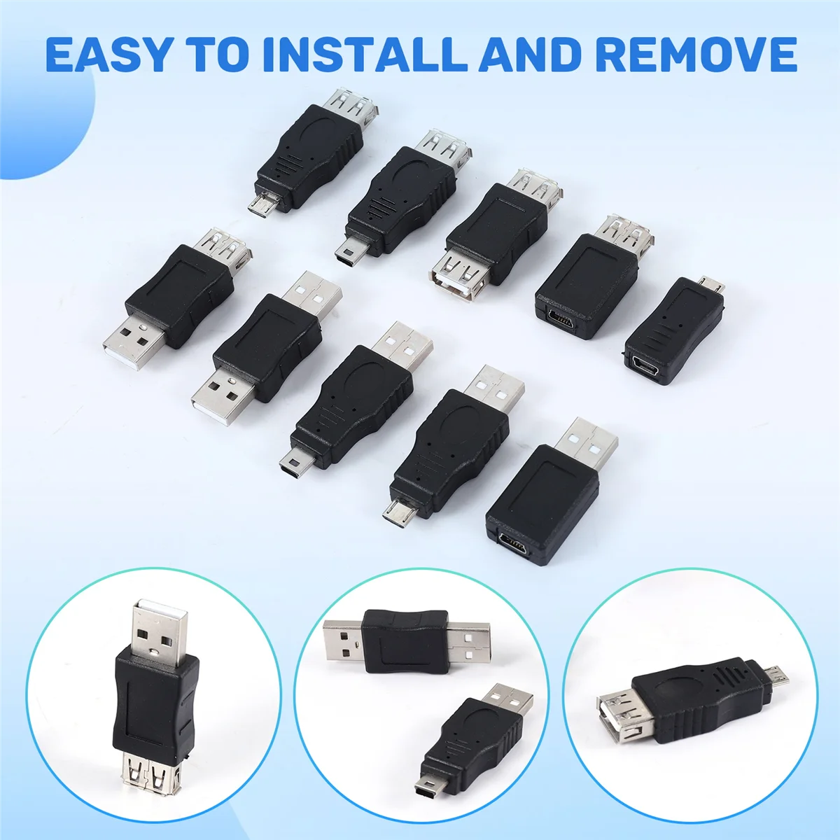10PCS OTG 5 Pin F/M mini Changer Adapter USB Male to Female Micro-USB