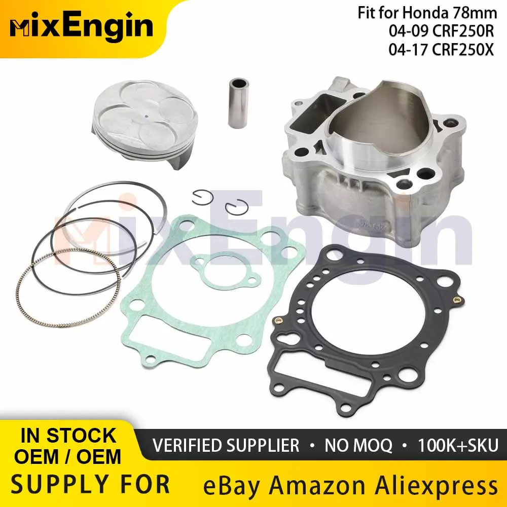 

Motorcycle Engine 78mm Bore Cylinder Piston Top End Rebuild Kit For Honda 04-09 CRF250R 04-17 CRF250X 12100-KRN-732 CRF 250
