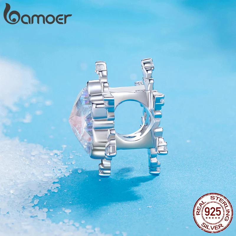 Bamoer Original 925 Sterling Silver Snow Moon Charm Ice Crystal Pendant Pearl Snowman Winter for Women DIY Fine Jewelry Gifts - Image 5