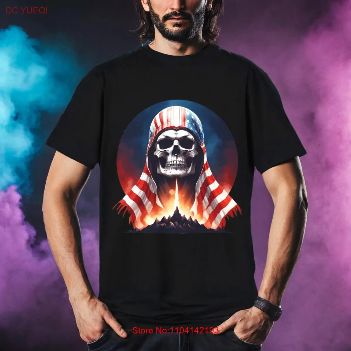 US Military T Shirt Skull Power USA Might United States Dark Fantasy Purge Fan Art Flag long or short sleeves