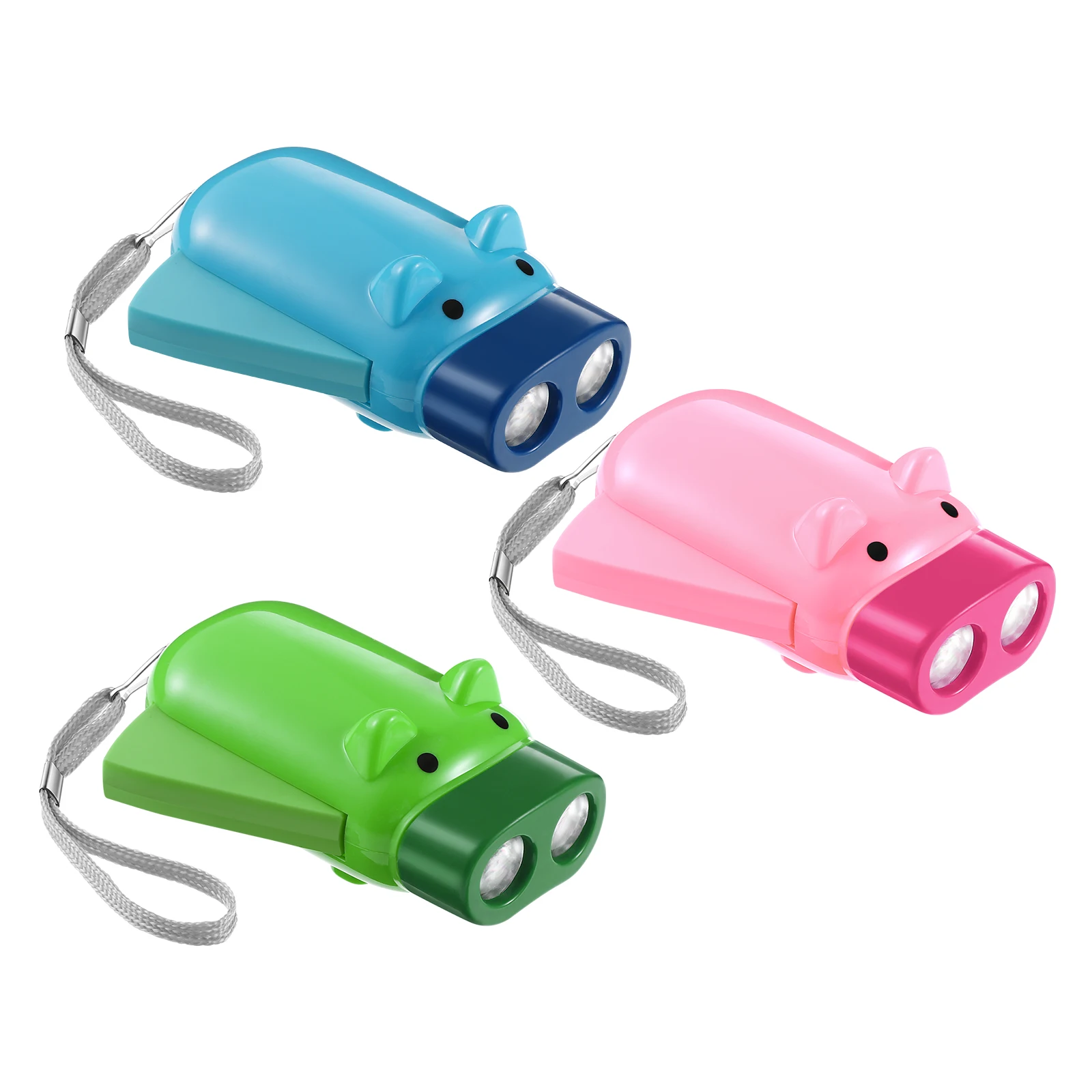 

3pcs Cartoon Pig Flashlight Hand Press Powered Portable Torch For Wear Resistant Drop Resistant Emergency Light Small