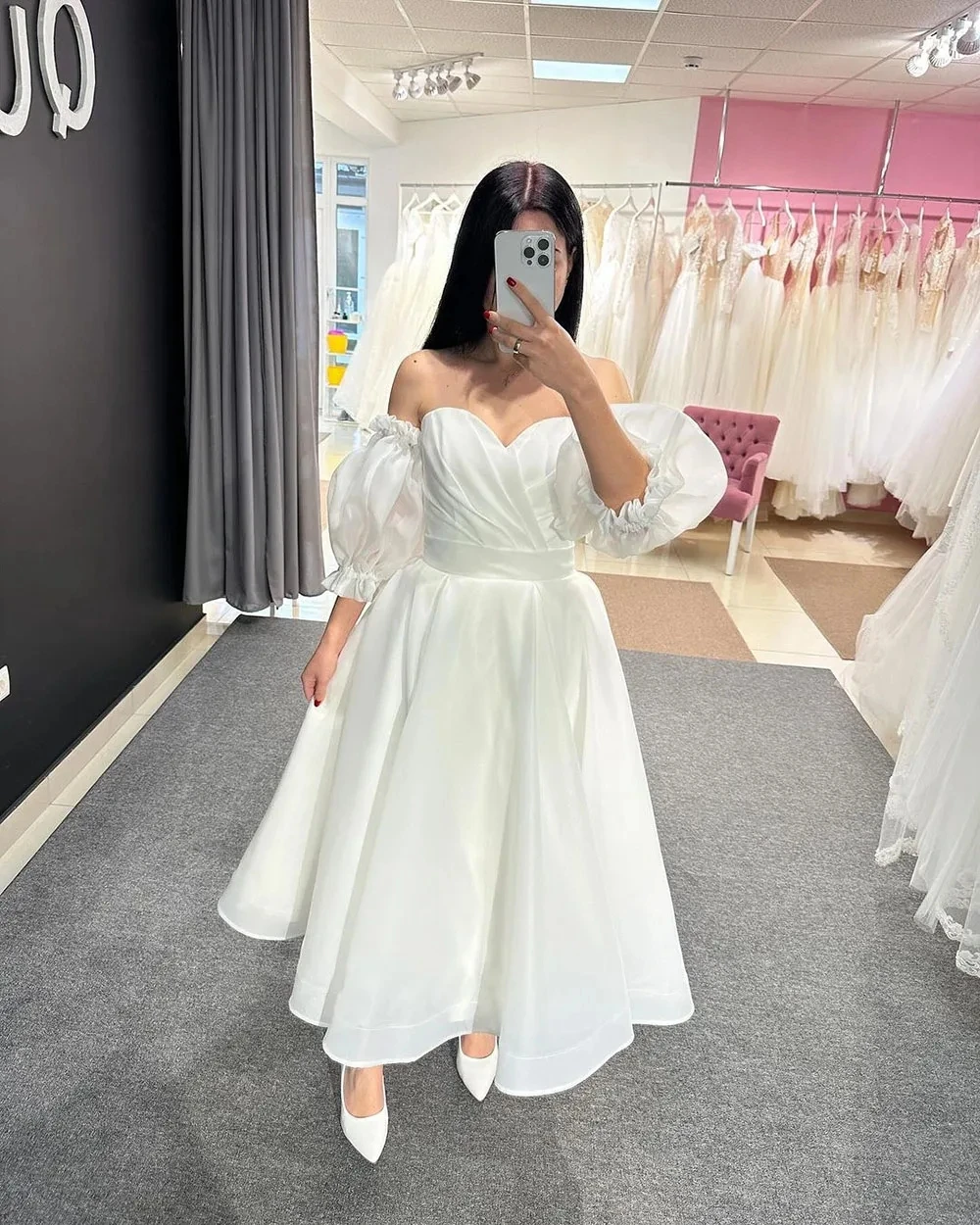 Short Wedding Gown Sweetheart Pleats Detachable Puff Sleeve Organza Bride Dresses SiFor Women Elegant Customize To Measures 2024