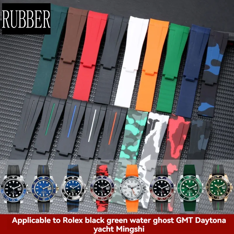 20 21mm Men women’s silicone rubber waterproof bracelet watch strap For Omega Rolex Green Water Ghost Explorer GMT Dittona Yacht