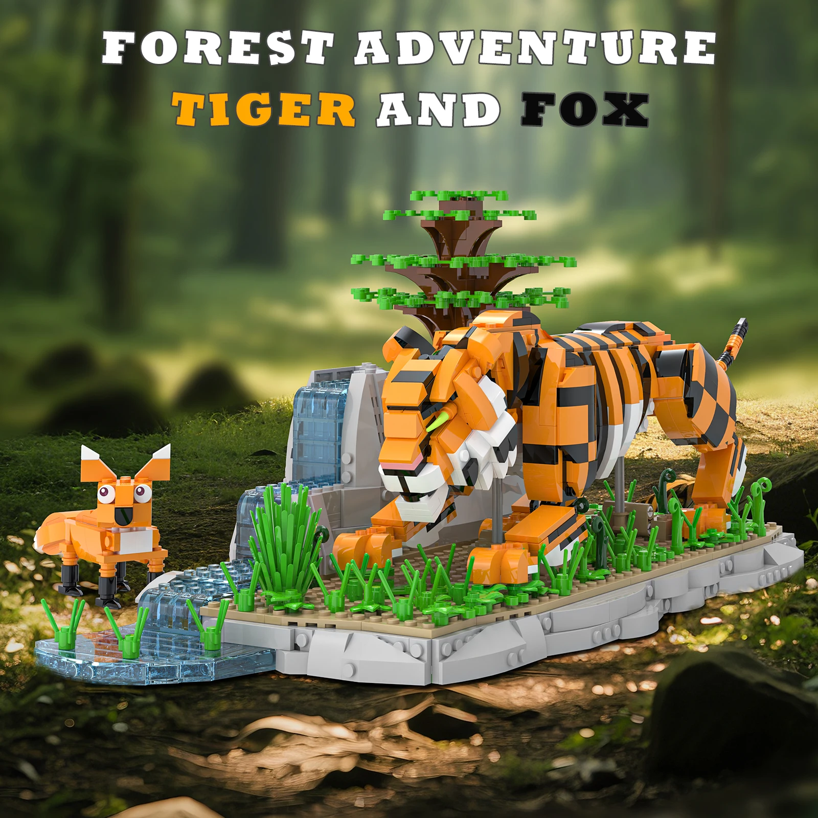 Forest animal tiger model, home creative collectible ornament, model assembly toy, building blocks educational toy,birthday gift