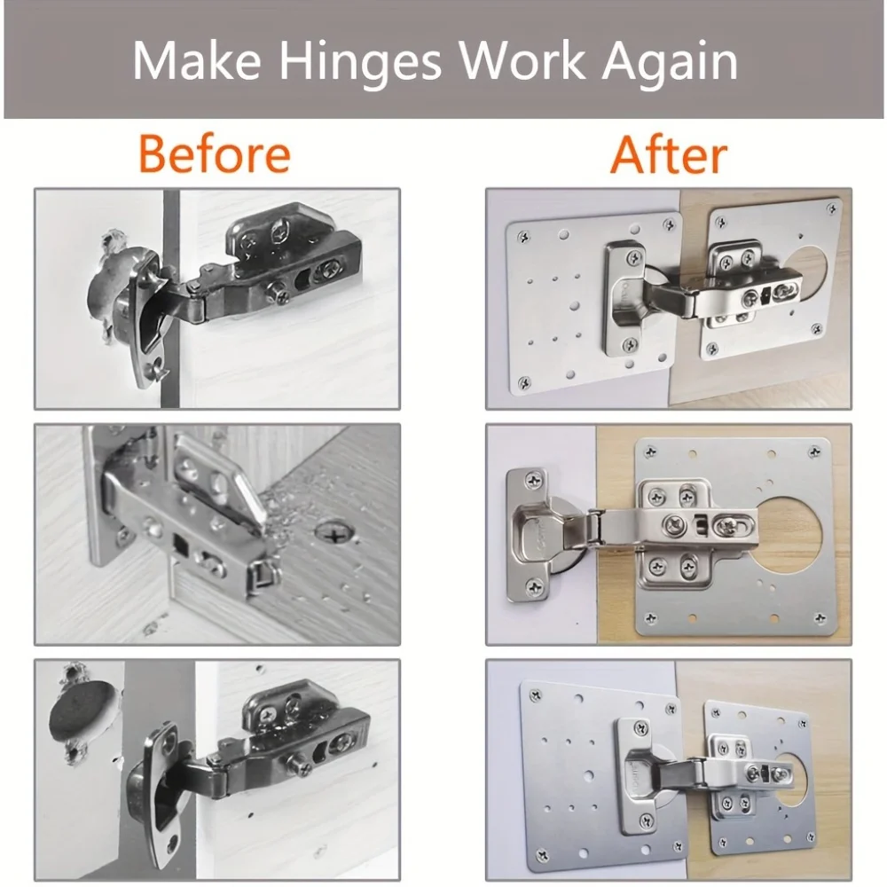 Cabinet Hinge Repair Plate Kit with Screw Furniture Drawer Stainless Steel Door Hinge Mounting Plate Flat Fixing Brackets Tools