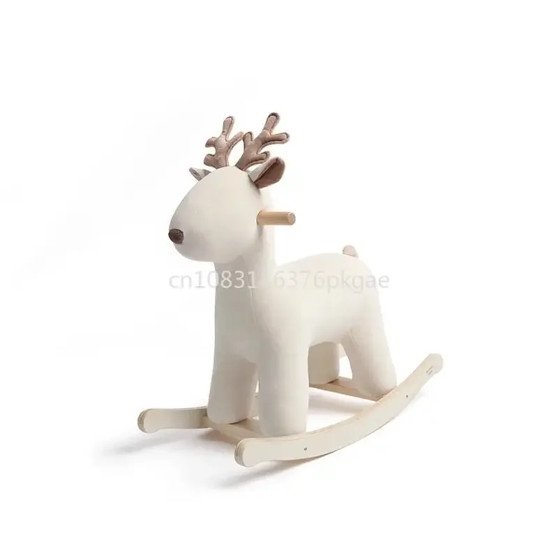 Wooden Horse Nordic Wind Deer Rocking Horse Rocking Chair Baby Solid Wood Toy Moose Christmas Gift Can Sit Sofa Furniture