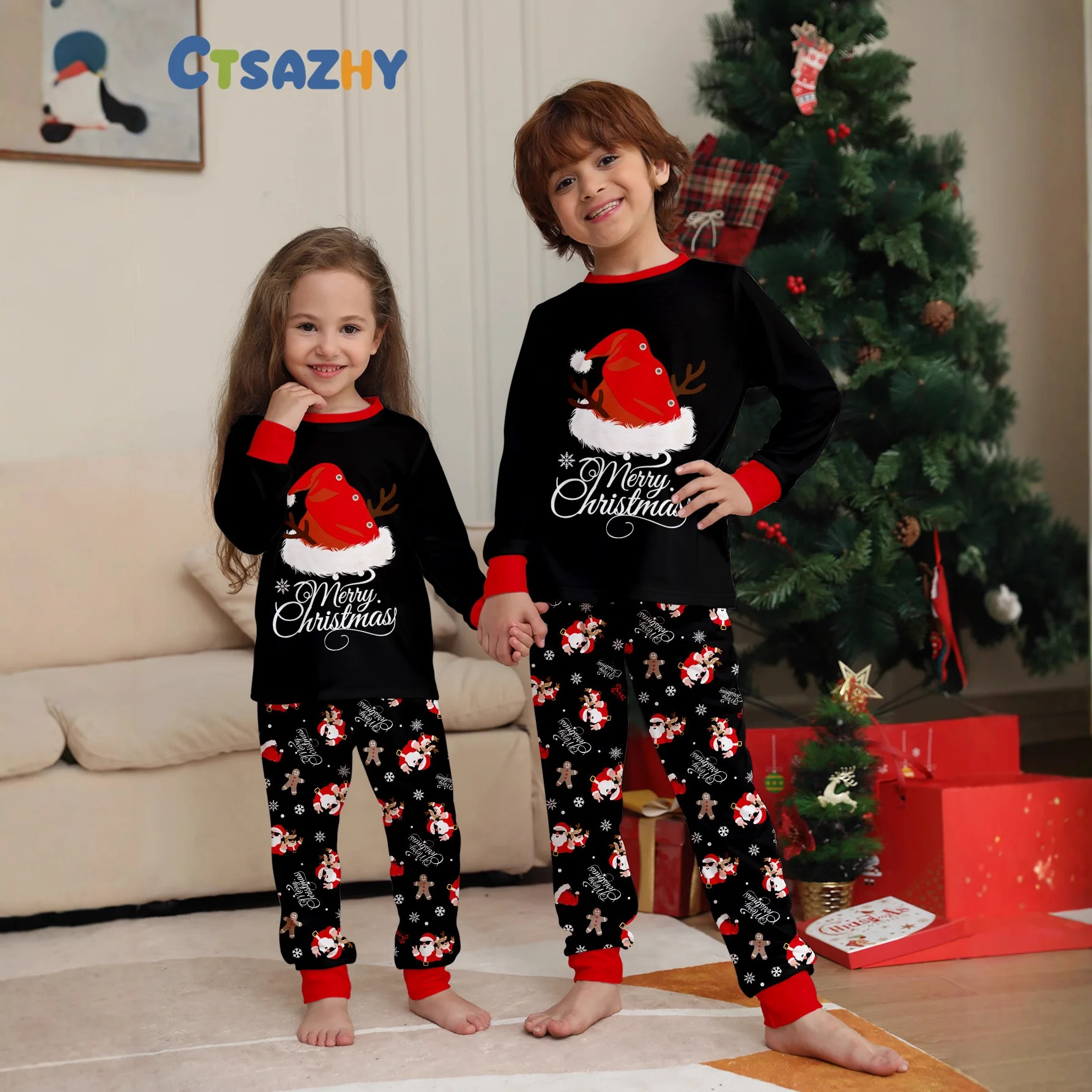 2026 New Year's Costume Christmas Matching Pajamas Set Santa Print Adults Kids 2 Pcs Suit Sleepwear Baby Romper Xmas Family Look