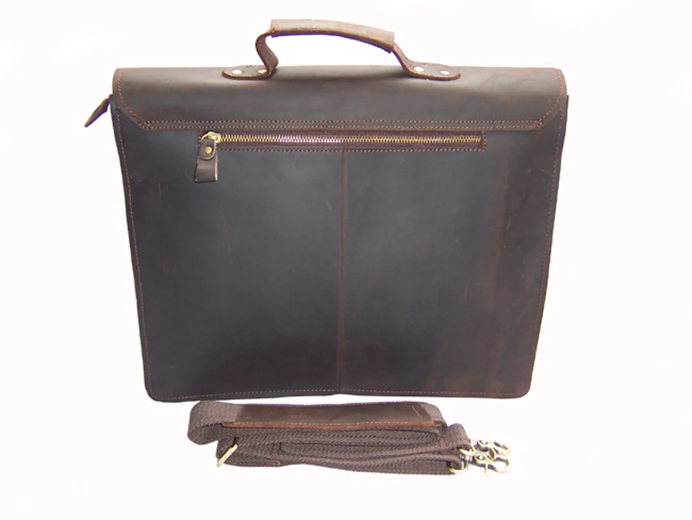 Vintage Crazy horse Leather Briefcase Men business bag Men Leather laptop Briefcase Tote Handbag shoulder bag 14\