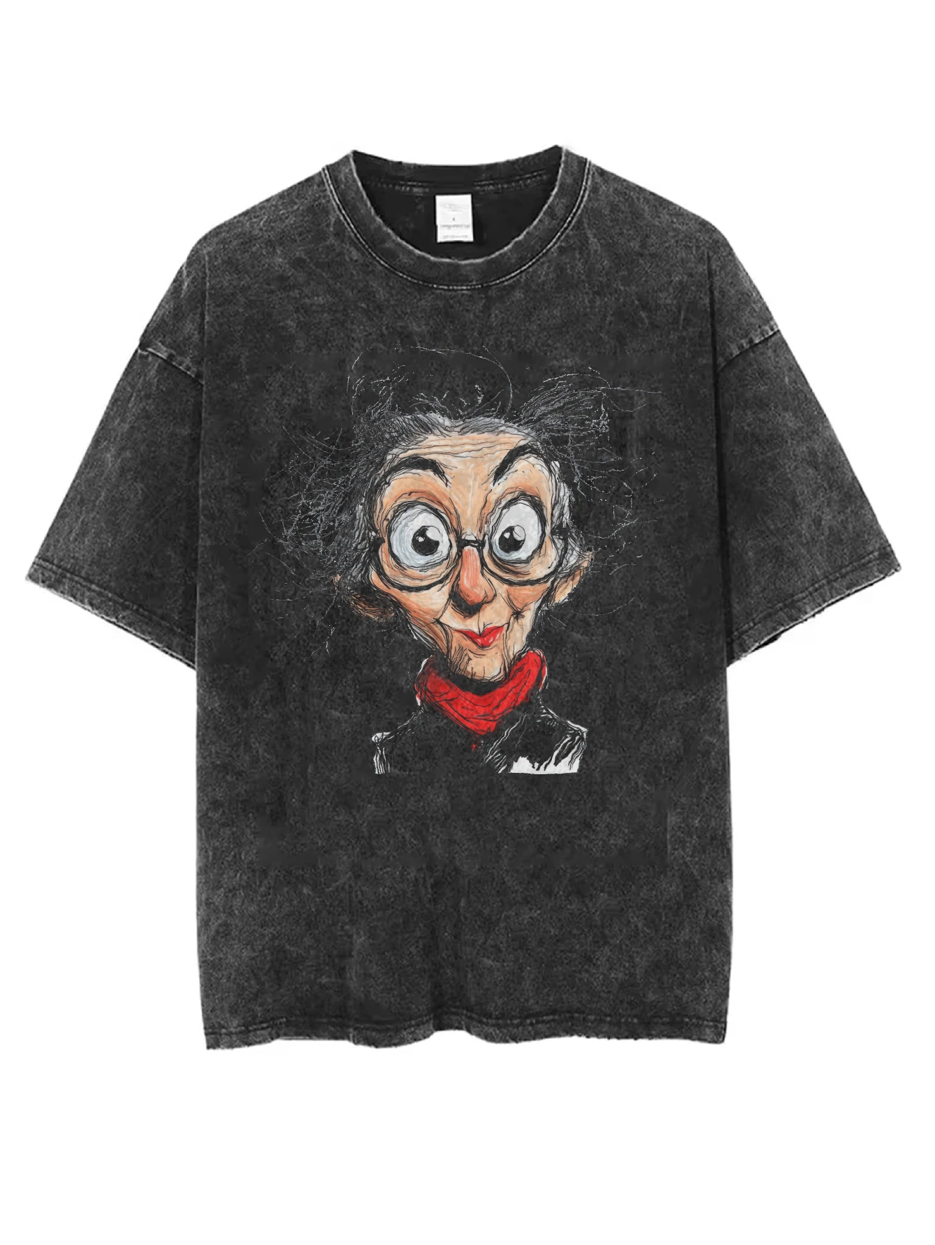 

Man Black Washed Round Neck T-Shirt Comfortable Loose Fit for Men Women Perfect for Winter Christmas