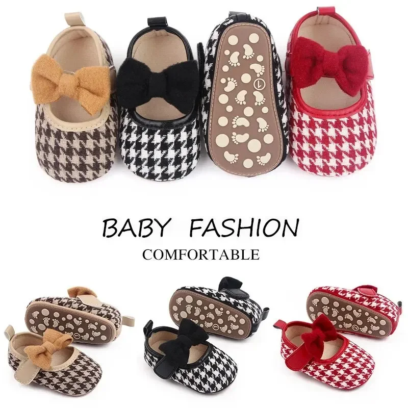 Meckior Baby Girls Shoes Classic Bowknot Striped Checkered Rubber Sole Mary Jane Flats Princess Shoes Toddler First Walker Shoes