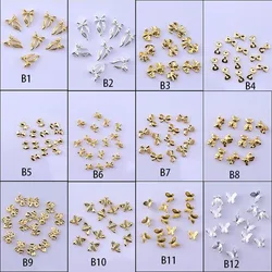 50Pcs Gold Silver Alloy Charms For Nail Bowtie Butterfly 3D Multi-Shapes Nail Accessories For Japanese Nail Art Jewelry Charms