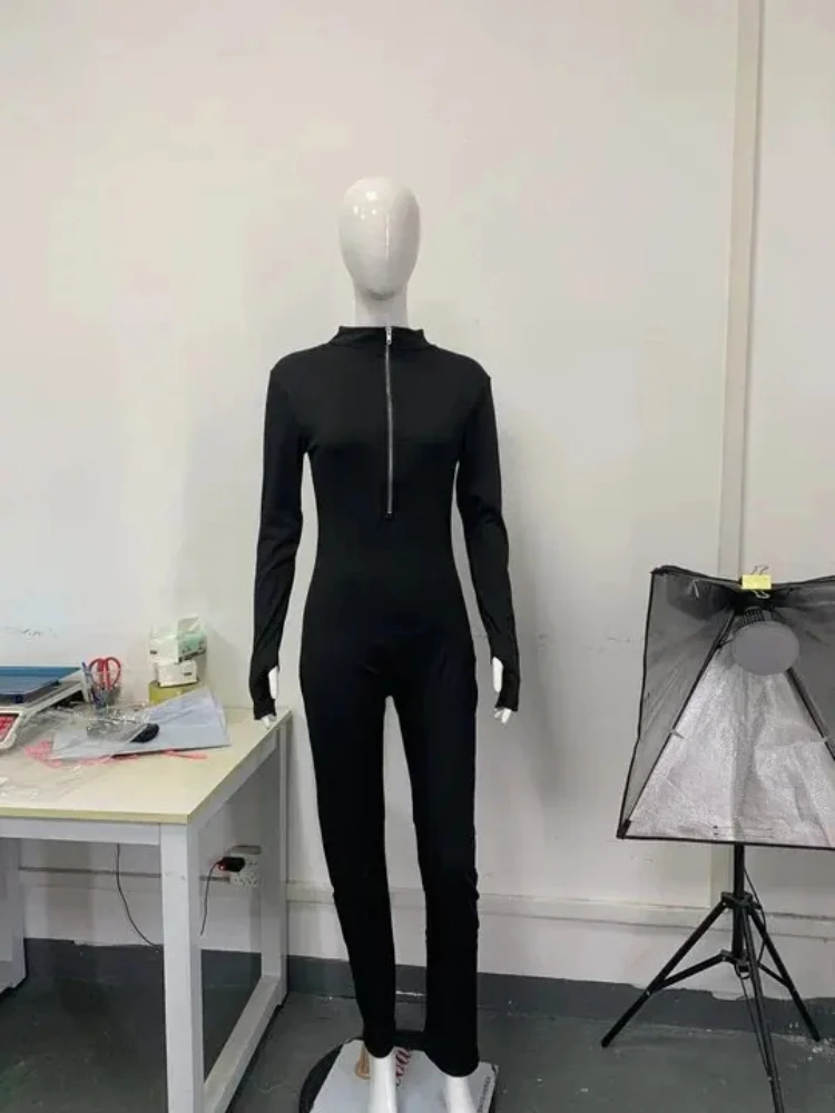 Modieuze sexy slanke casual jumpsuit harajuku esthetische retro effen punk rits jumpsuit y2k streetwear gothic klassieke bodysuit