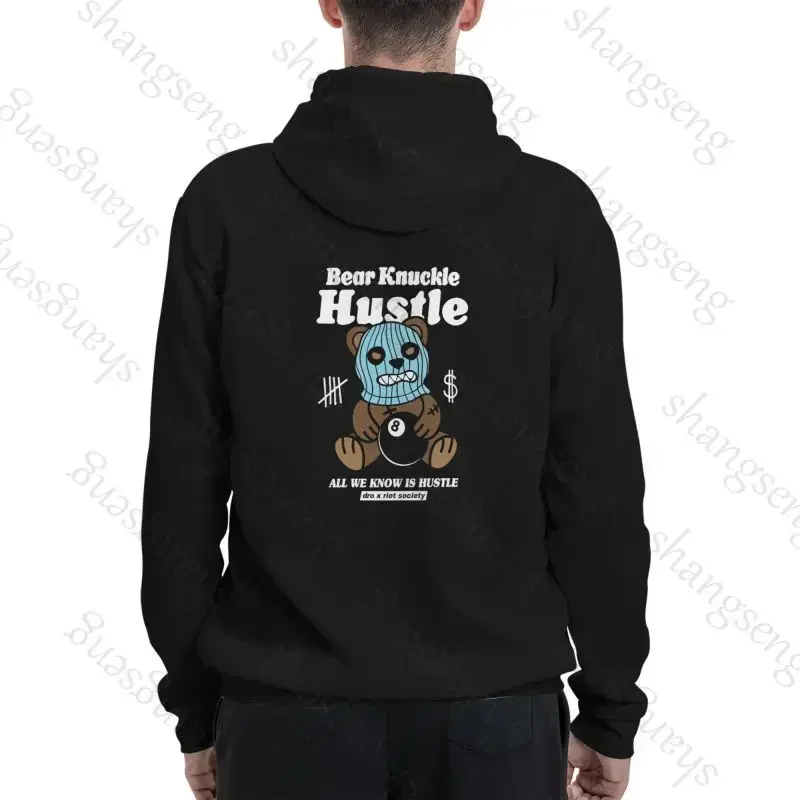 Bear Cartoon 2024 New Riot Society Hoodie Double-sided Print Unisex Sweatshirt Unisex Long Sleeve Hoodie Size S-2XL