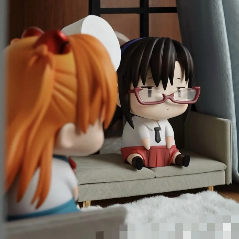 Q-Version Asuka Makinami Ayanami Rei Eva Anime Figure Kawaii Garage Kit Model Sitting Posture Ornament Doll Children'S Toy Gifts