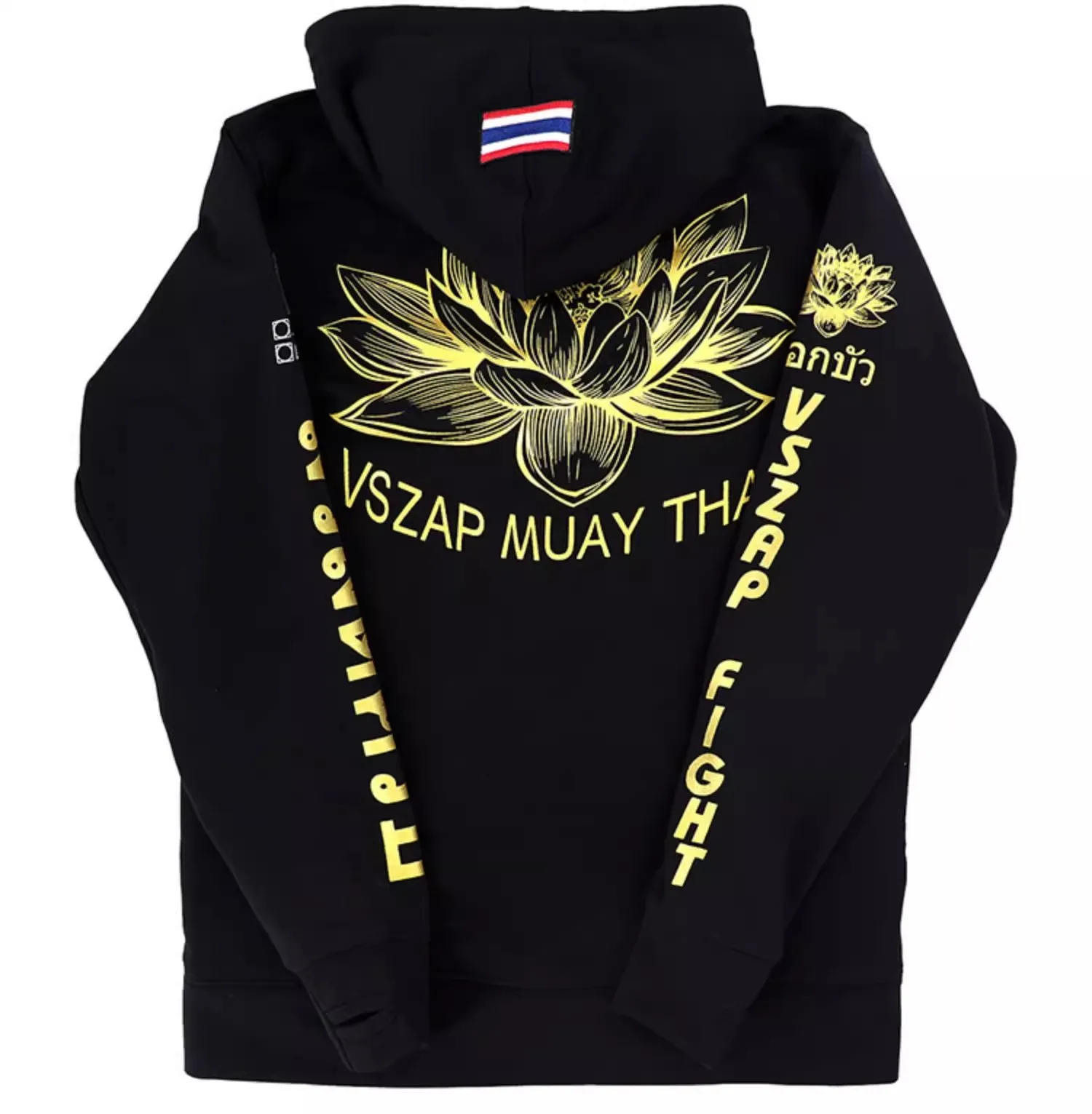 Bluza fitness VSZAP MUAY THAI, bluza z kapturem, bluza z kapturem Golden Lotus Fighting, nadruk lotosu, kurtka MMA na zamek błyskawiczny, z długim