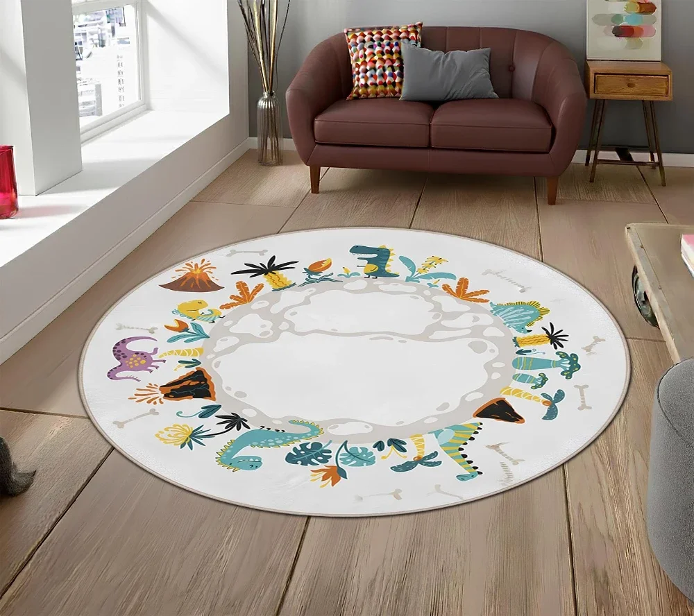 Cartoon Dinosaur Rainbow Floral graphics Round Rug,living room,study,entryway home decor Non Slip Rug Keepsake