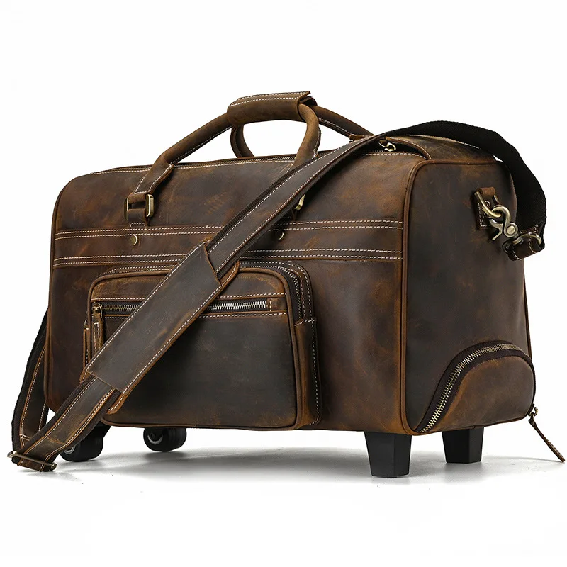 

Retro cowhide pull rod box 22 inches Large capacity genuine leather travel bag High end and luxurious business travel luggage