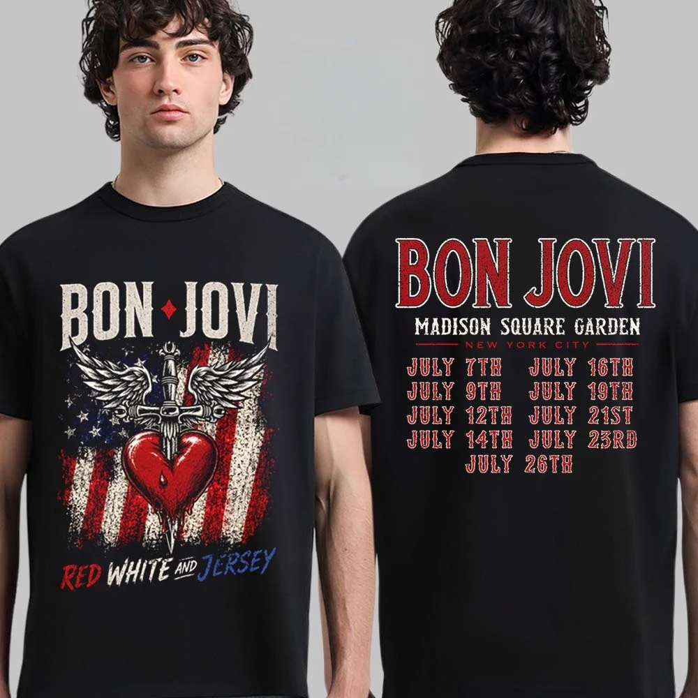 T-shirt Bon Jovi 2026 Forever Tour Merch pour hommes et femmes, vêtements d'été 100% coton, haut surdimensionné à manches courtes, Streetwear unisexe