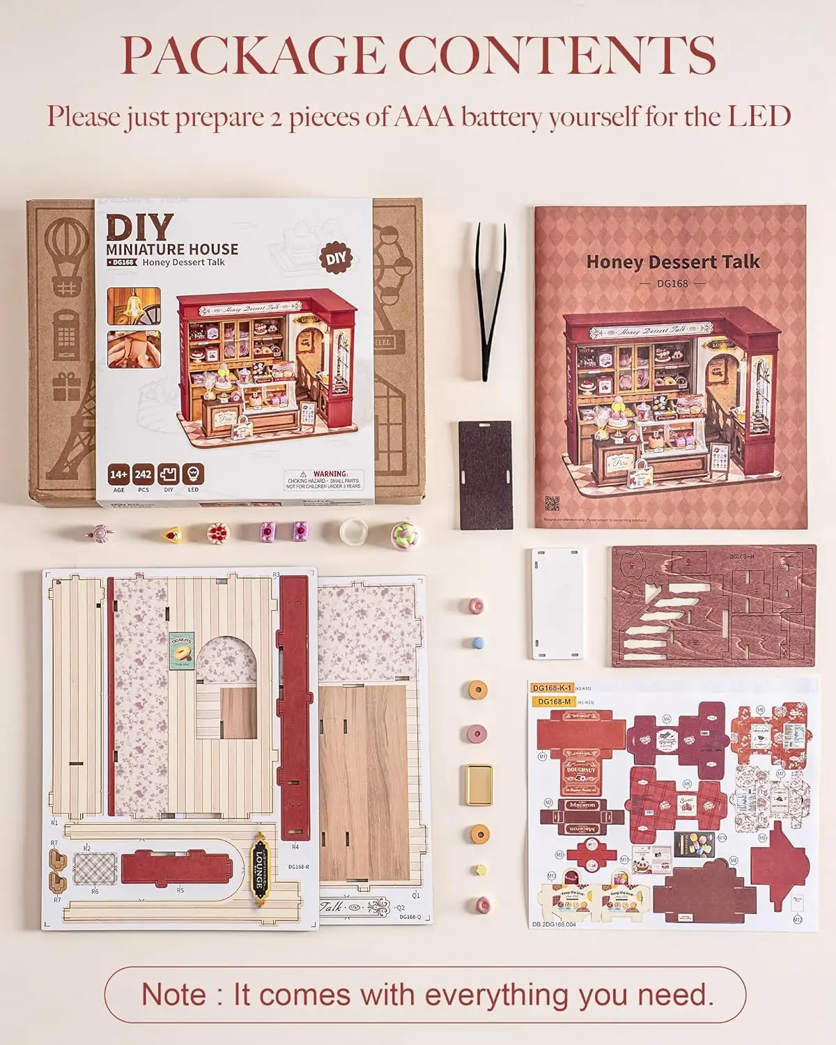 Rolife DIY Miniature House Kit and Furniture Dessert Shop Wooden Dollhouse Model Building Kit Gift for Children Adults