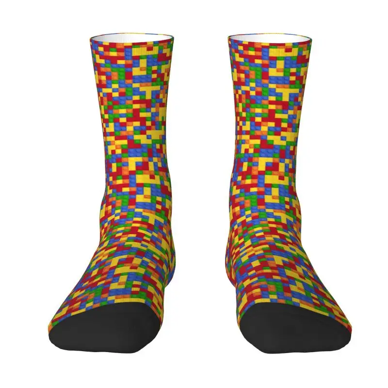 Custom Colorful Building Plastic Brick Toy Blocks Patterns Mens Crew Socks Unisex Cool Spring Summer Autumn Winter Dress Socks